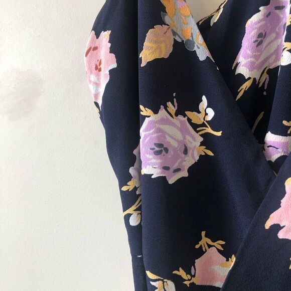 ROE + May Savona Navy Blue Floral Mini Wrap Dress - Picture 6 of 12
